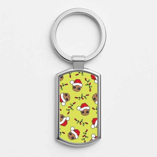 Christmas Tree Hero Pattern Silver Metal Keyring