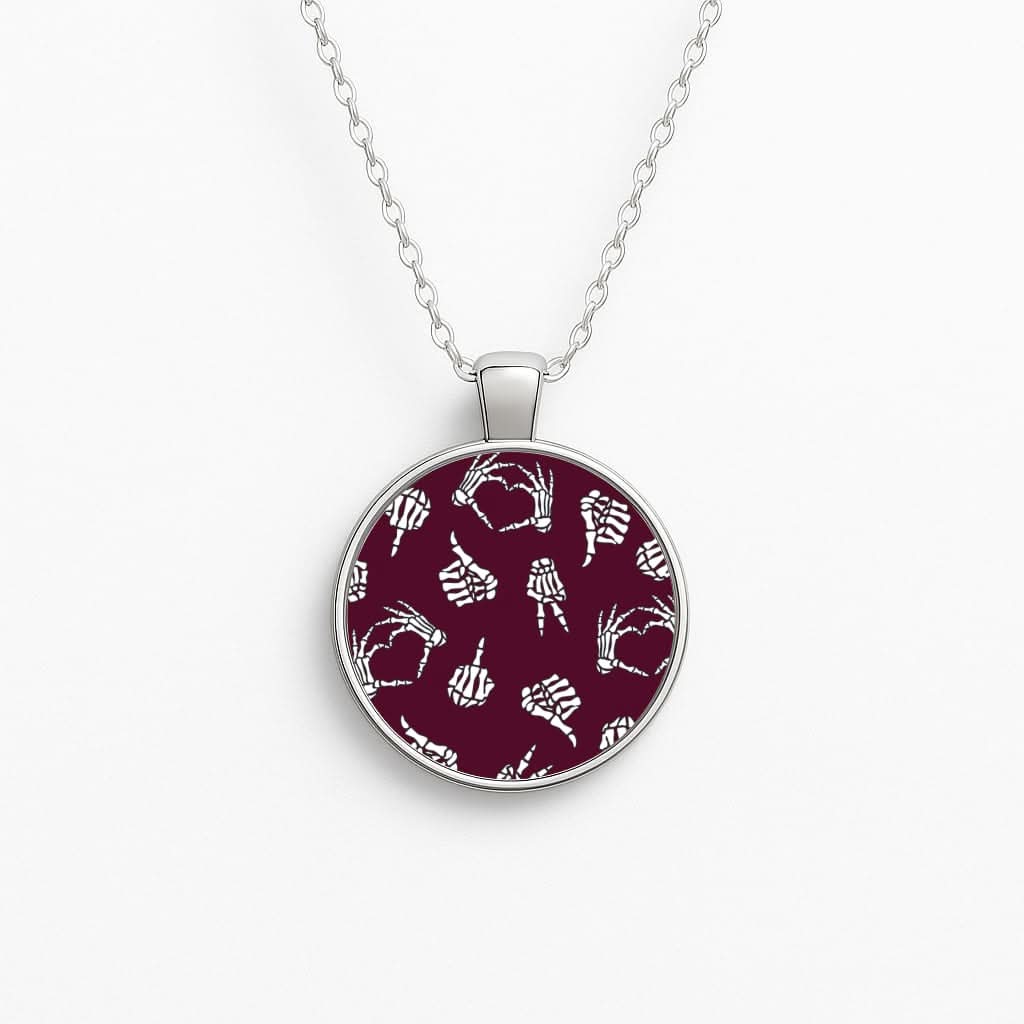 Skeleton Hands Pattern Circle Necklace