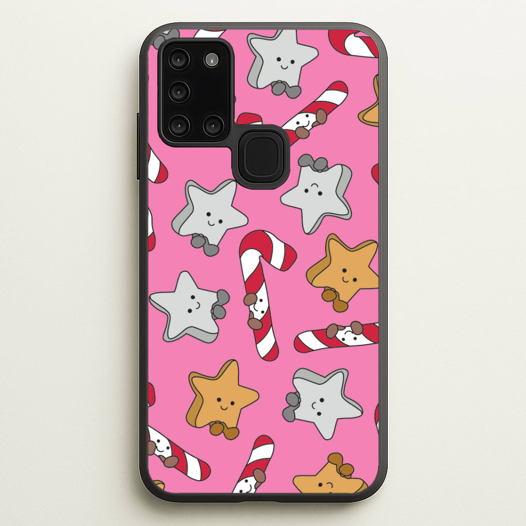 Pink Christmas Plushies Pattern Galaxy A21s Case
