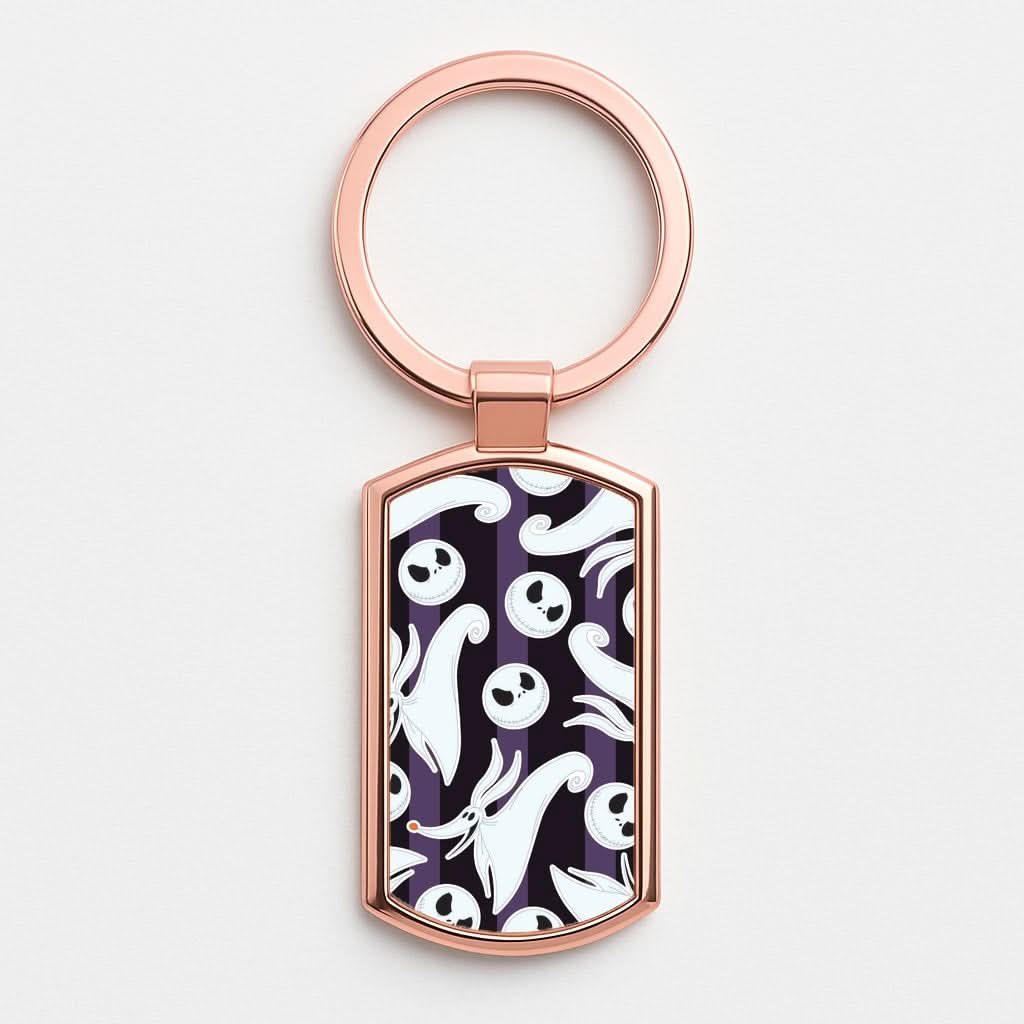 Skeleton Dog And Face Pattern Rose Gold Keyring
