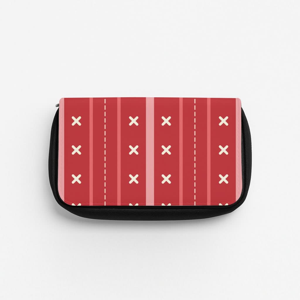 Stripes And Stitches Red Christmas Pattern Pencil Case