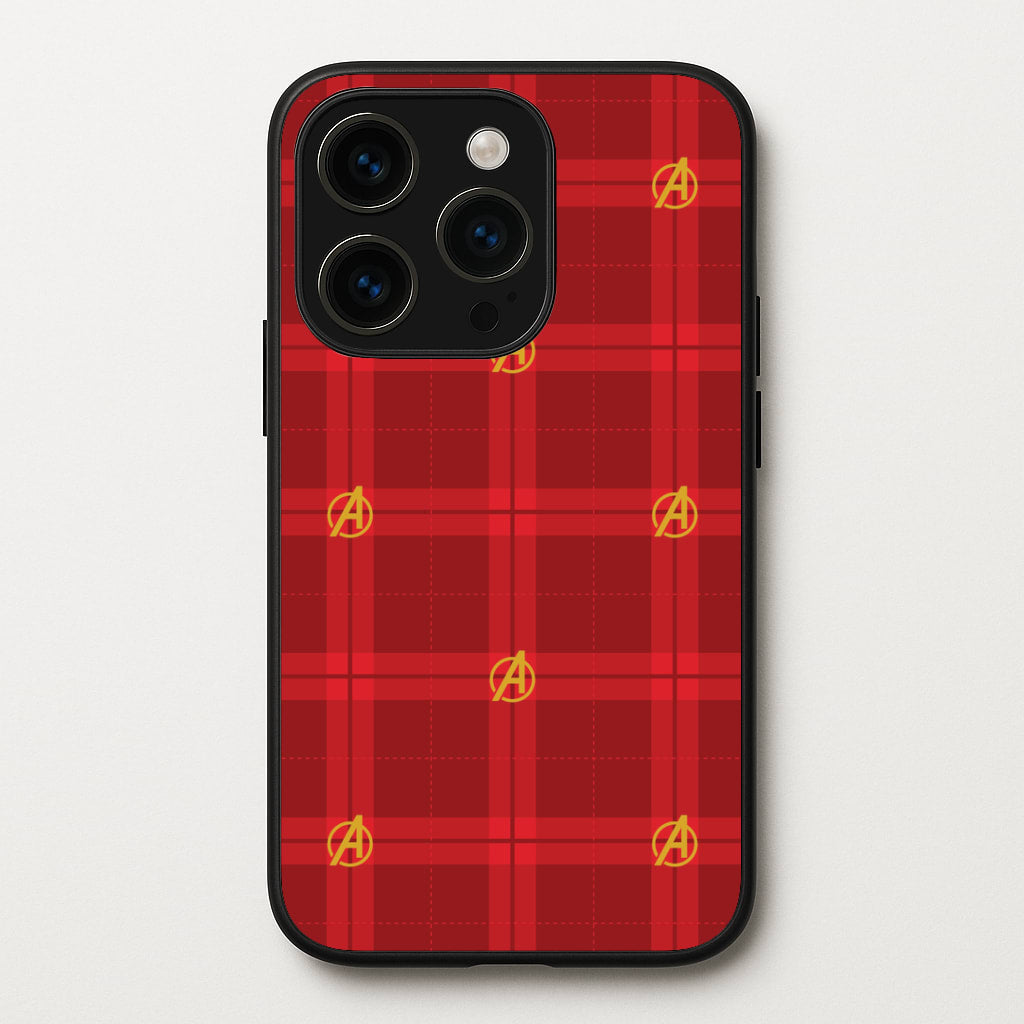 Superhero Team Red Tartan Pattern iPhone 14 Pro Case