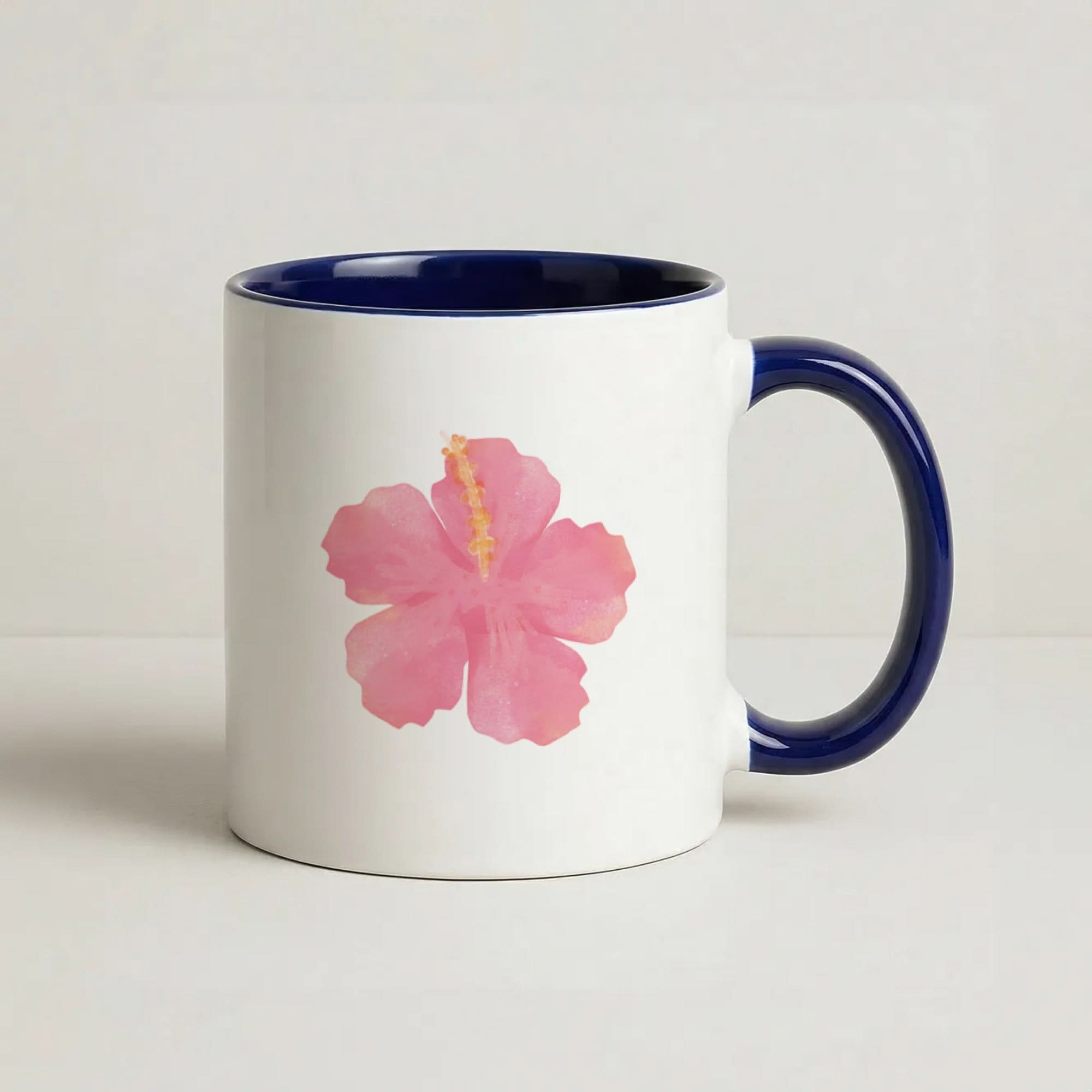 Pink Hibiscus Navy Mug