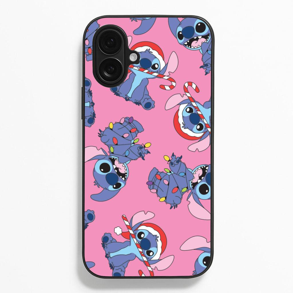 Christmas Cute Blue Alien Pattern iPhone 16 Plus Case
