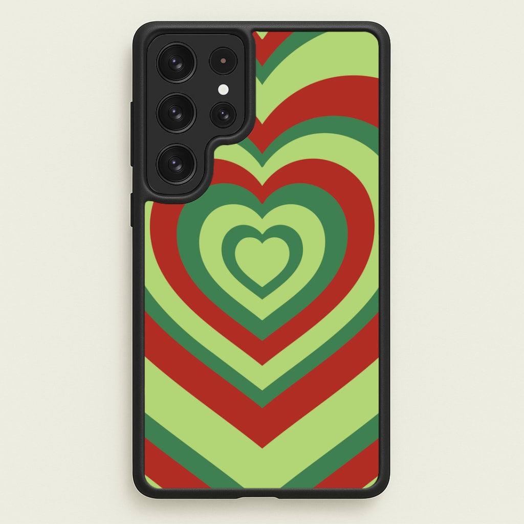 Red And Green Trippy Heart Christmas Pattern Galaxy S22 Ultra Case