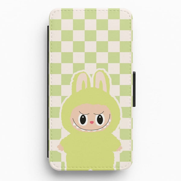 Checkered Cute Green Monster Flip / Wallet Phone Case