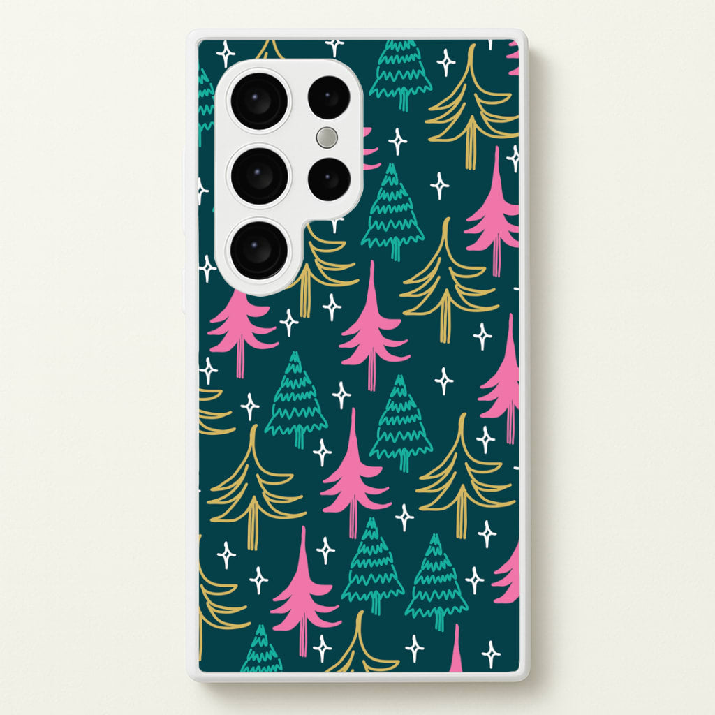 Colourful Sketched Christmas Trees Pattern Galaxy S24 Ultra Case