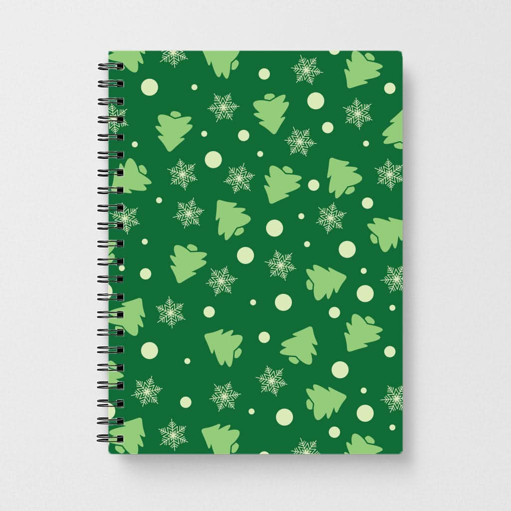 Cartoon Christmas Trees And Snowflakes Pattern Notebook
