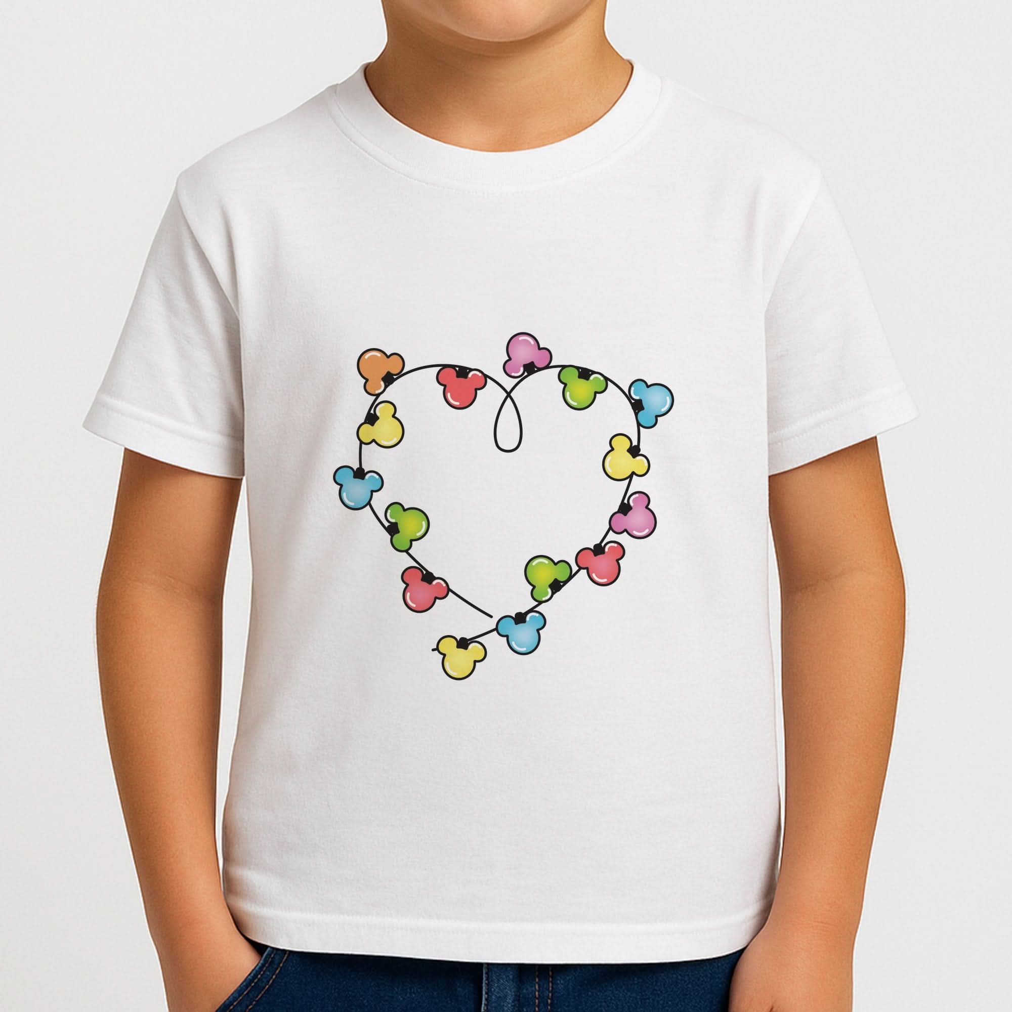 Cartoon Mouse Christmas Fairylights Heart Boys T-Shirt
