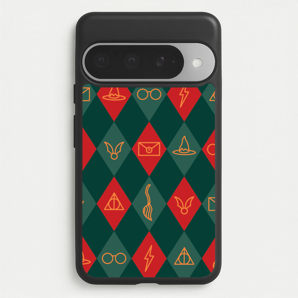 Christmas Wizard Icons Argyle Pattern Google Pixel 10 Pro XL Case
