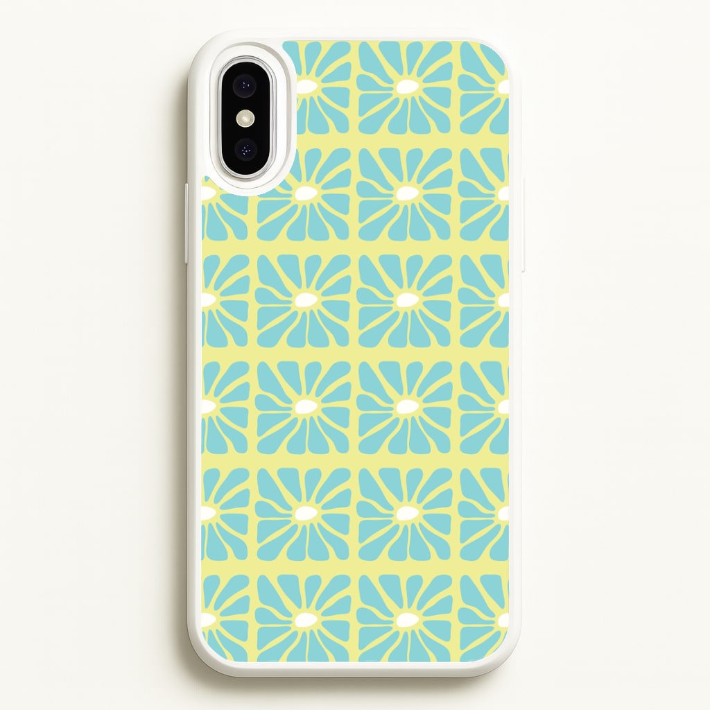Square Abstract Flowers Blue iPhone XS Max Case