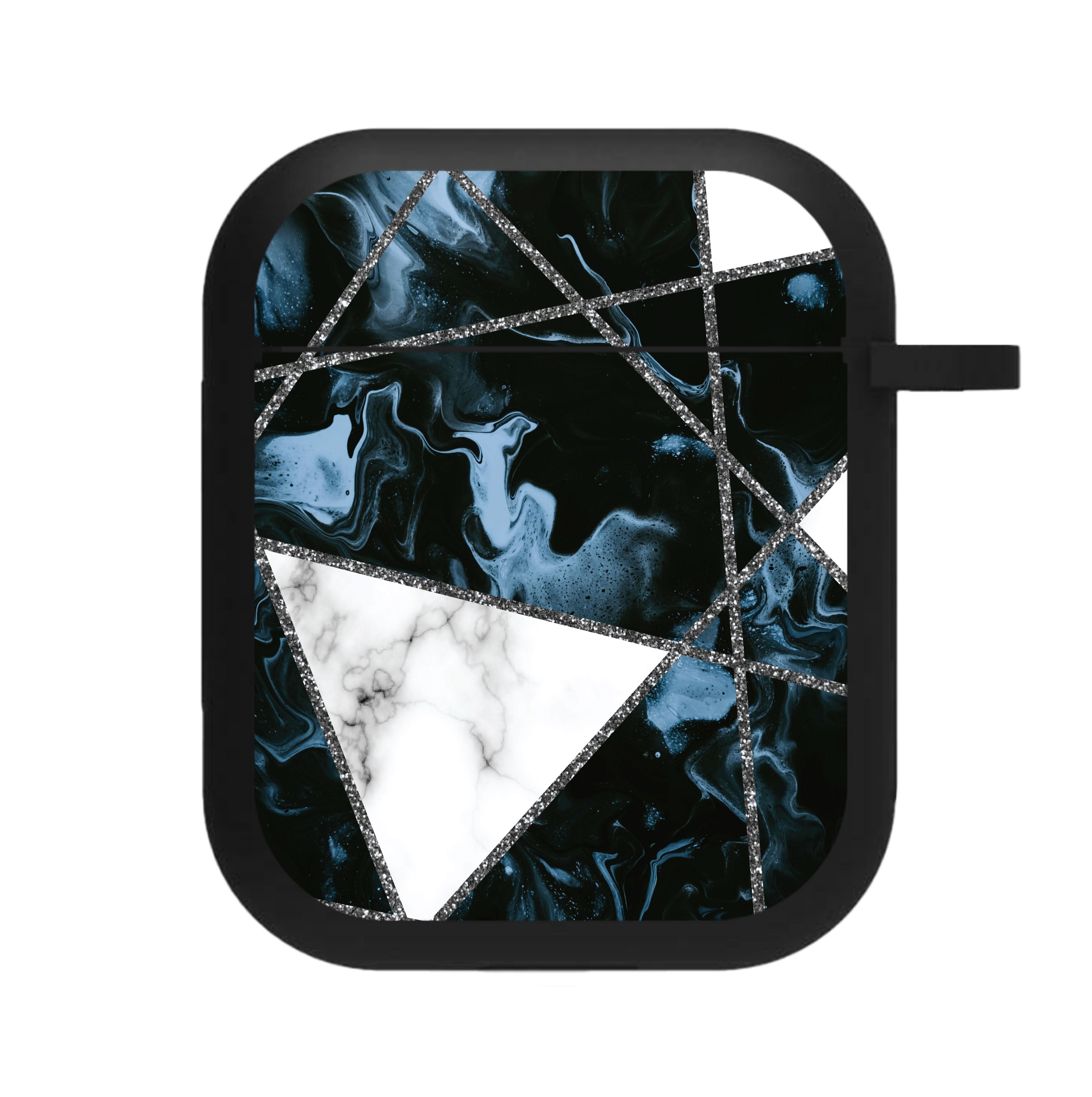 Dark Blue Marble And Silver Collage AirPods Case