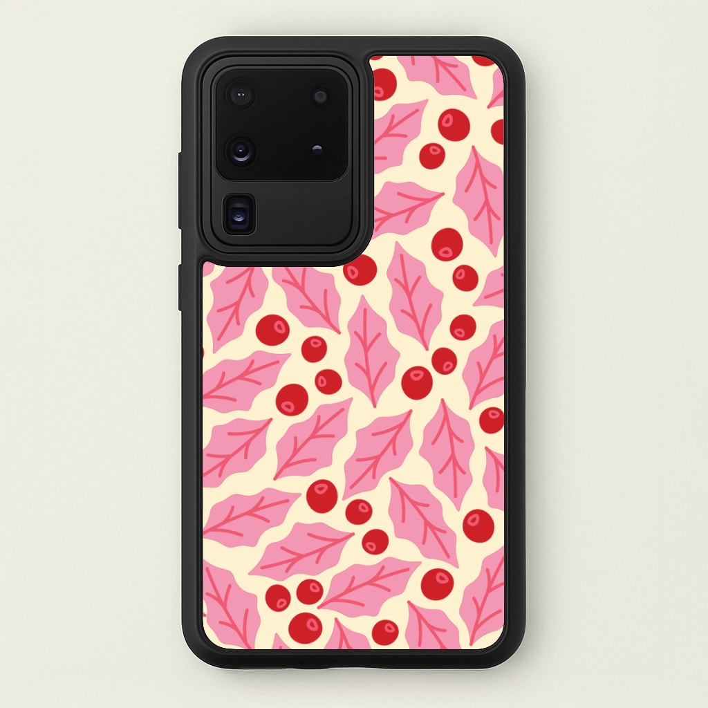Pink Holly And Berries Pattern Galaxy S20 Ultra Case