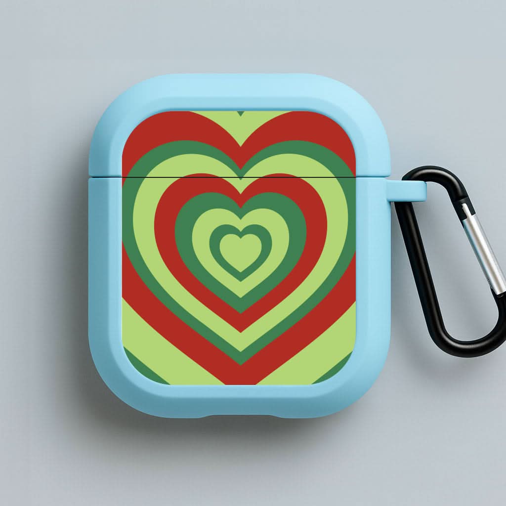 Red And Green Trippy Heart Christmas Pattern Blue AirPods Case