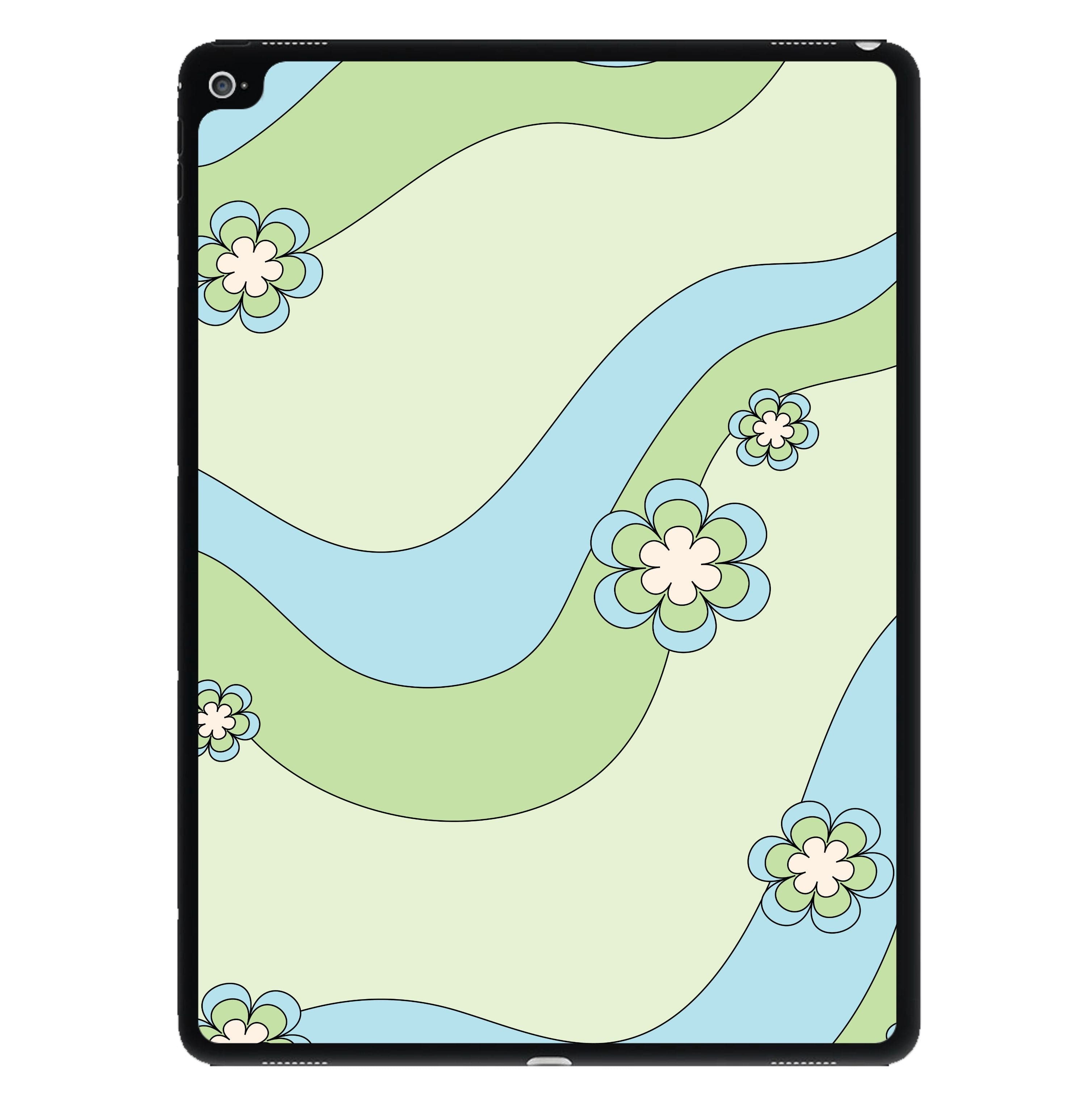 Waves And Flowers Green Retro Pattern iPad Case