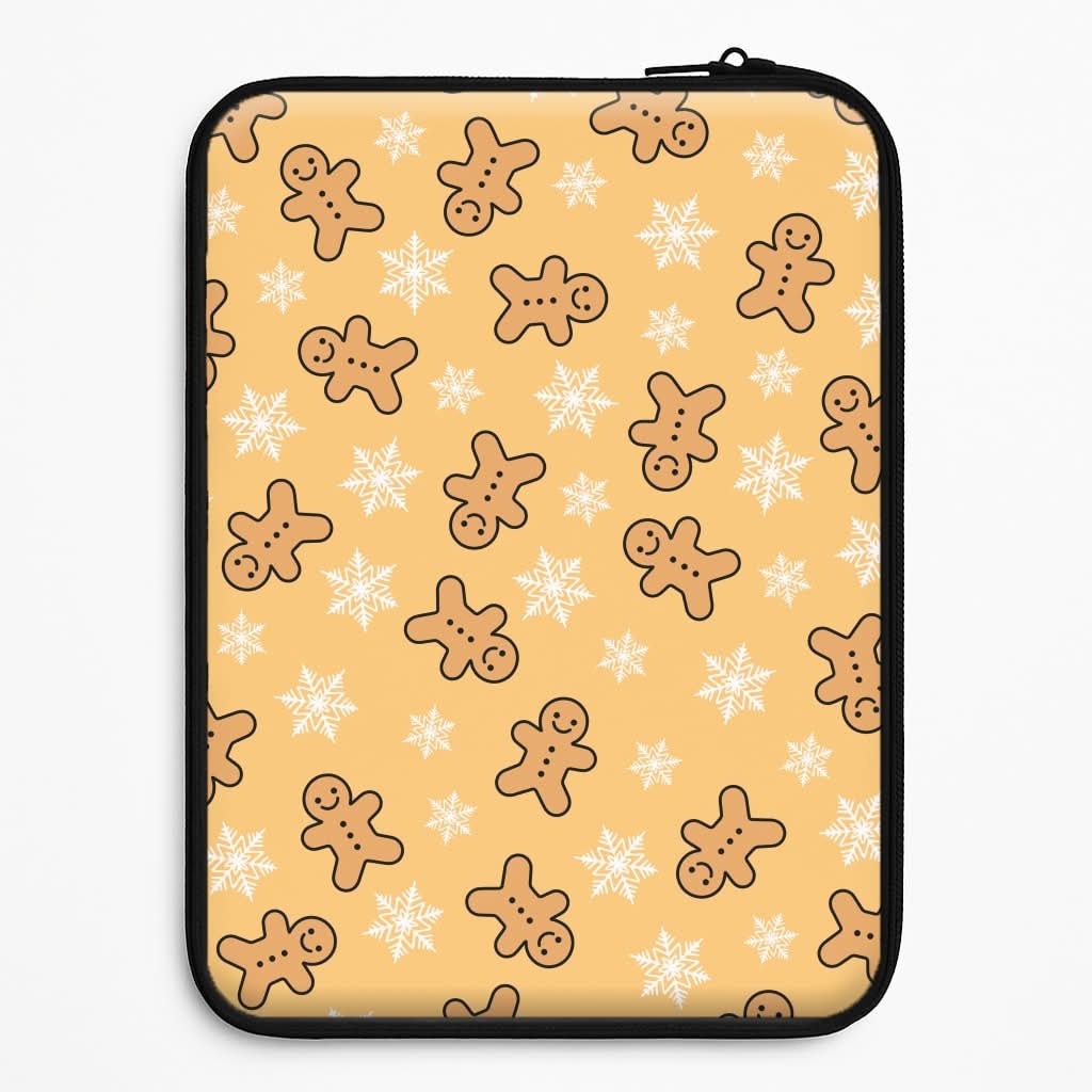 Cute Gingerbread And Snowflakes Pattern Laptop Sleeve