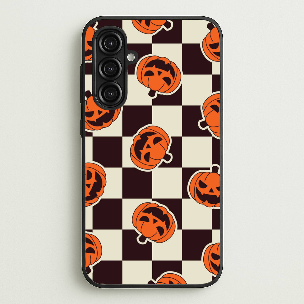 Pumpkin Stickers Checkered Pattern Galaxy A16 Case
