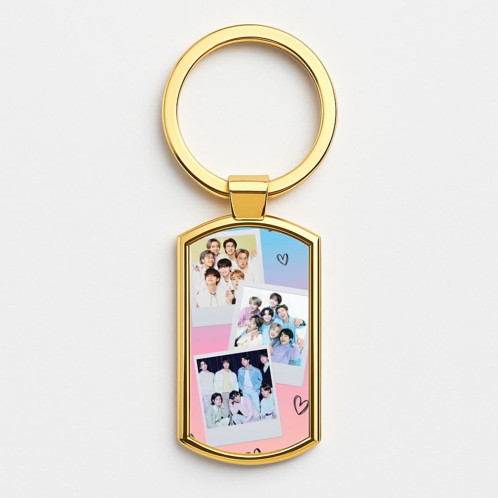 K-Pop Band Polaroid Collage Gold Keyring