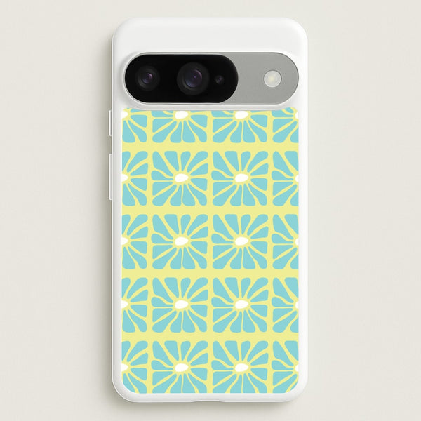Square Abstract Flowers Blue Google Pixel 10 / 10 Pro Case