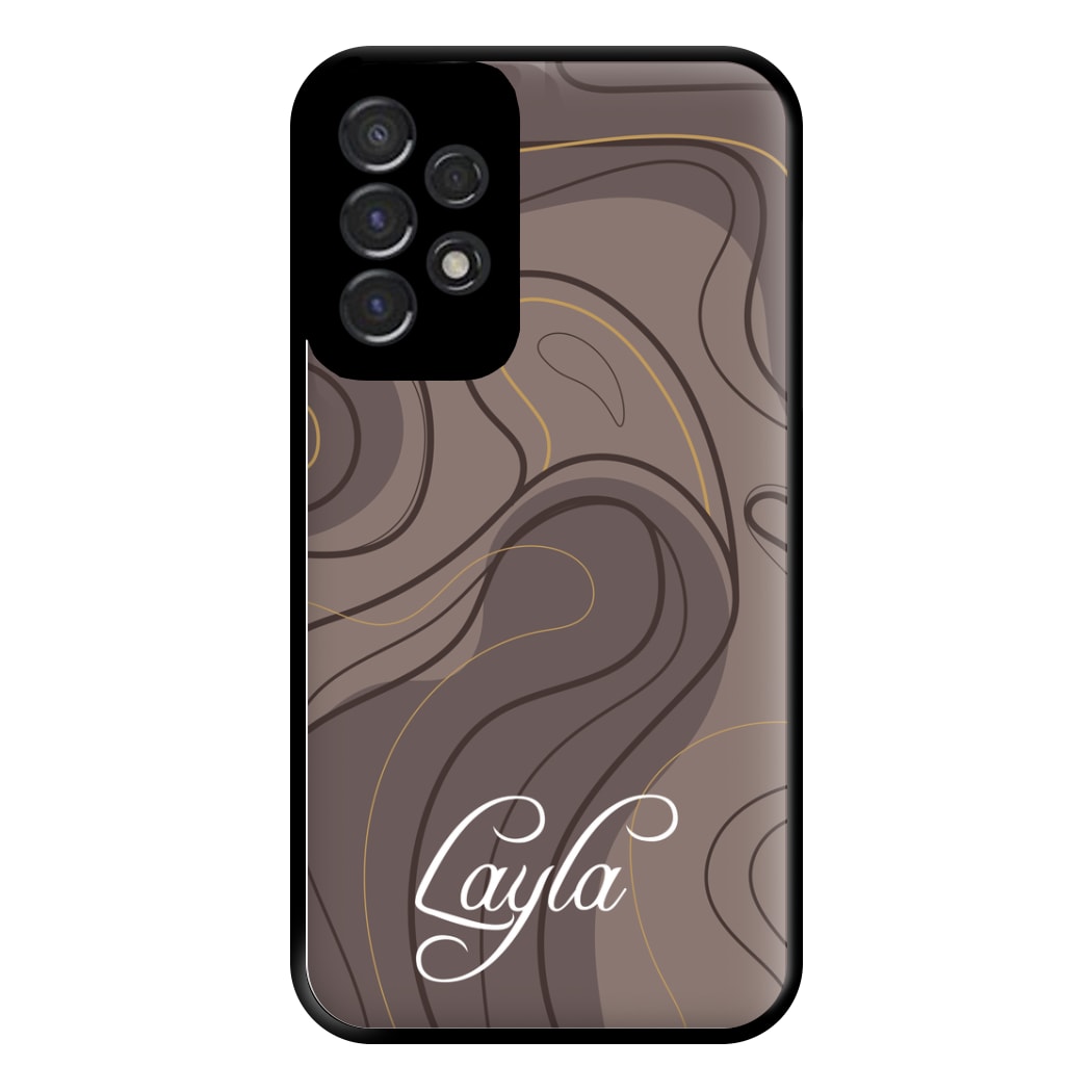 Brown Marble Waves Personalised Name Galaxy A53 Case
