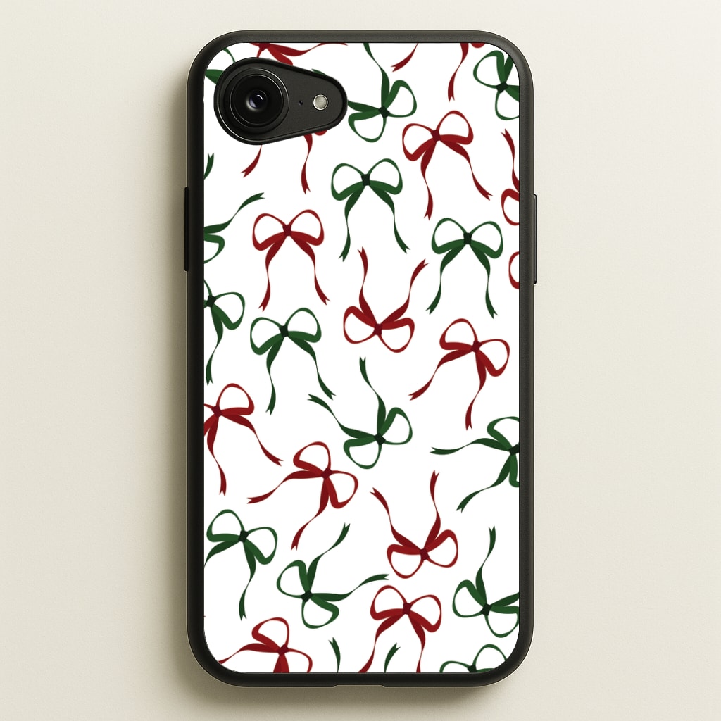 Red And Green Coquette Christmas Bows Pattern iPhone 16e Case