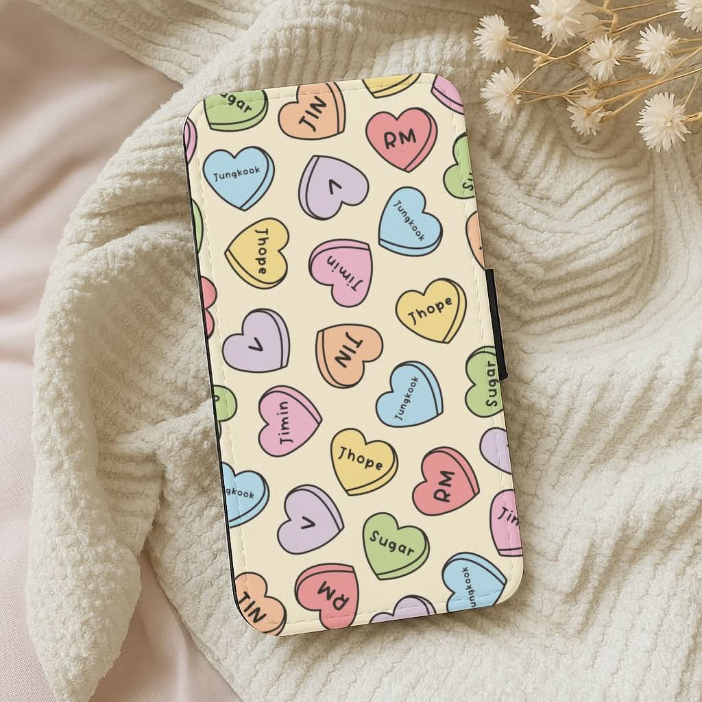 K-Pop Band Members Love Hearts Pattern Leather Phone Case