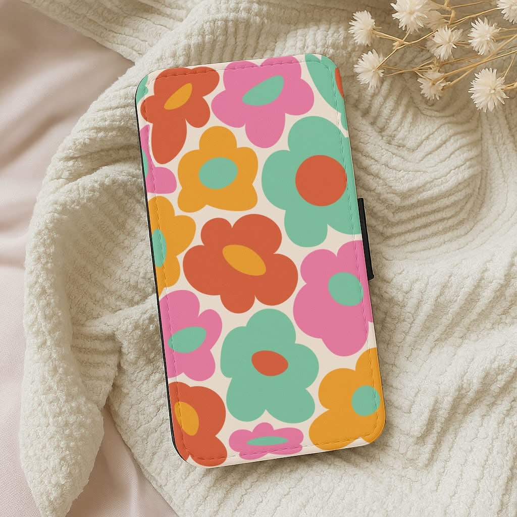 Abstract Trippy Retro Flowers Leather Phone Case