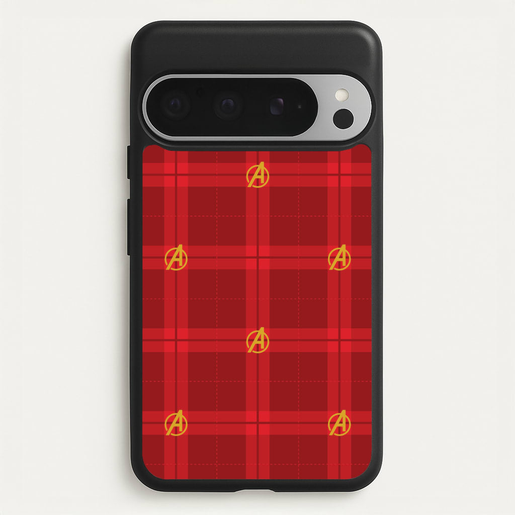 Superhero Team Red Tartan Pattern Google Pixel 9 Pro XL Case