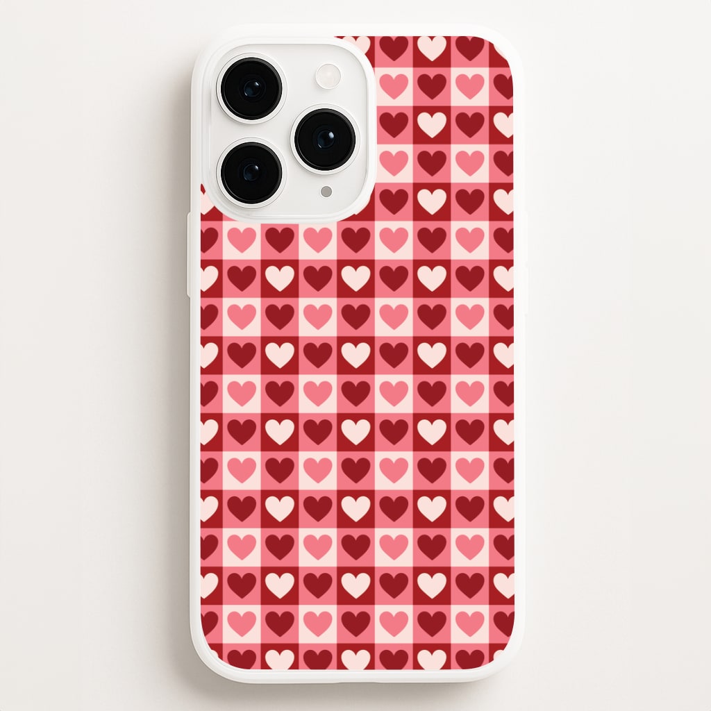 Pink Tartan Love Hearts Pattern iPhone 12 Pro Max Case