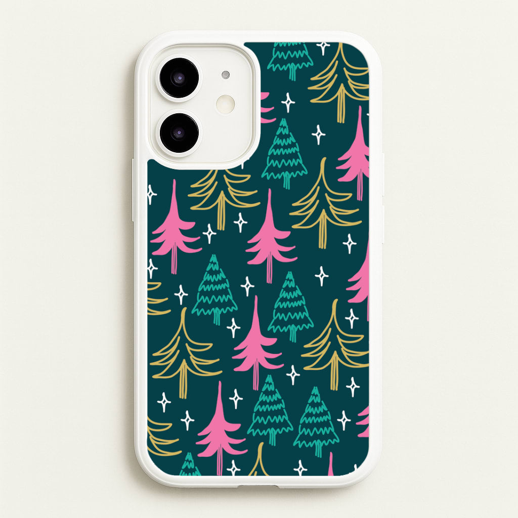 Colourful Sketched Christmas Trees Pattern iPhone 12 / 12 Pro Case