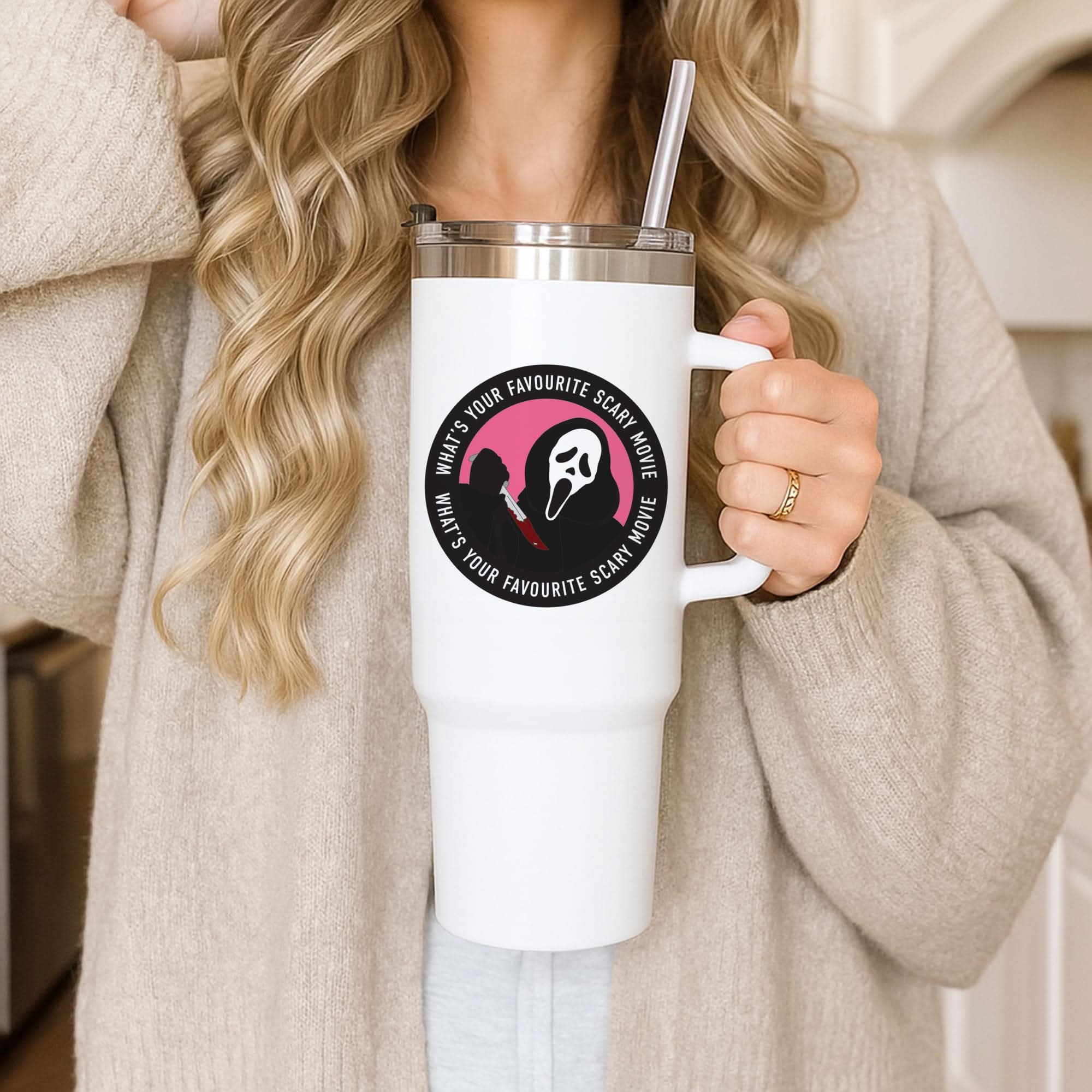What's Your Favourite Scary Movie Badge Tumbler