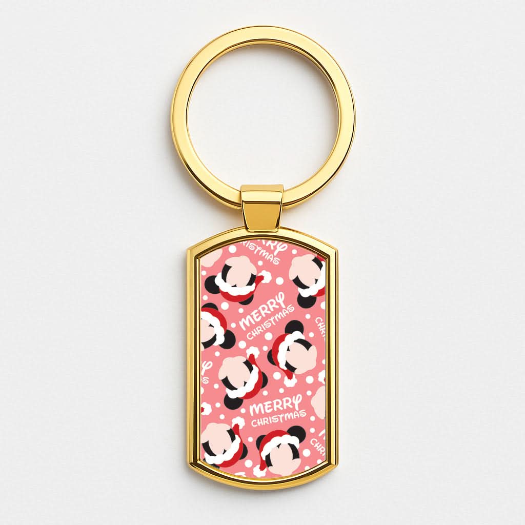 Merry Christmas Cartoon Mouse Pattern Gold Keyring