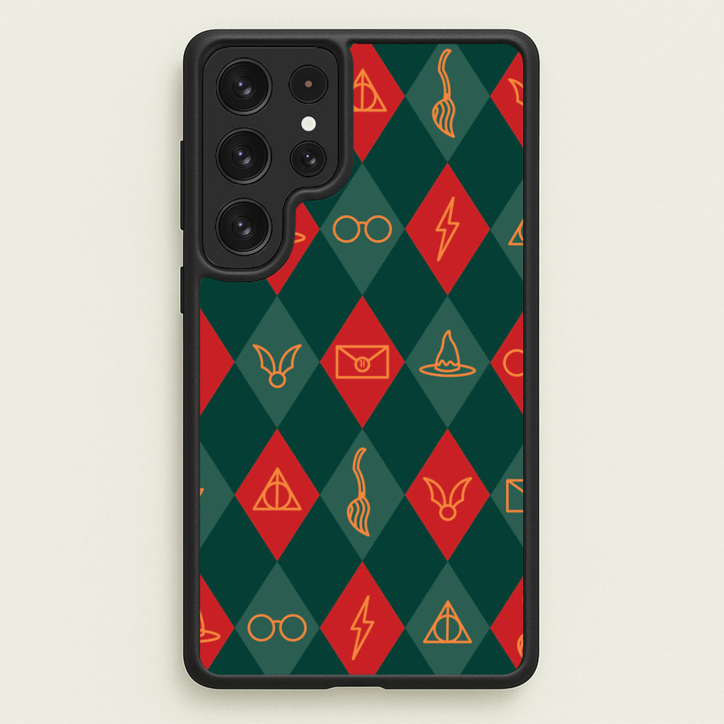 Christmas Wizard Icons Argyle Pattern Galaxy S22 Ultra Case