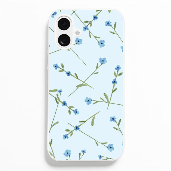 Baby Blue Floral Pattern iPhone 16 Plus Case
