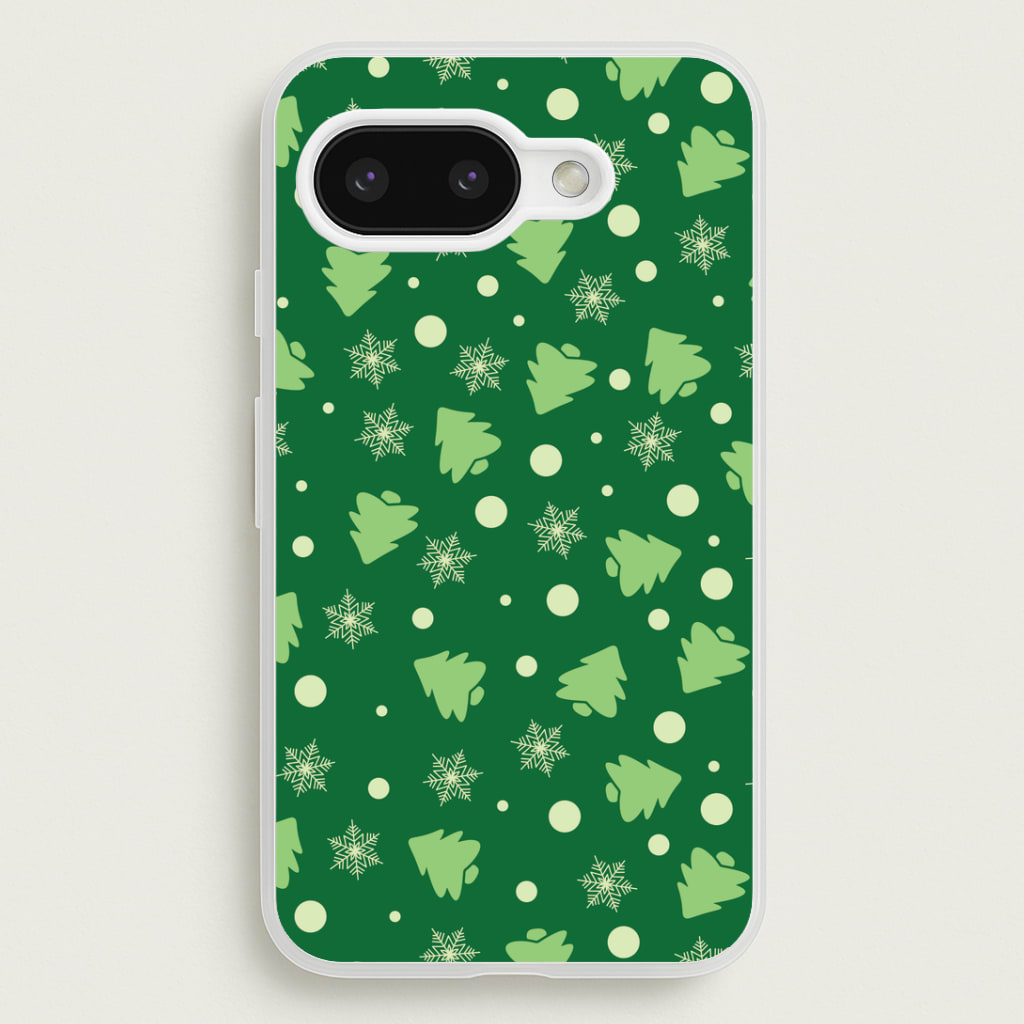 Cartoon Christmas Trees And Snowflakes Pattern Google Pixel 9a Case