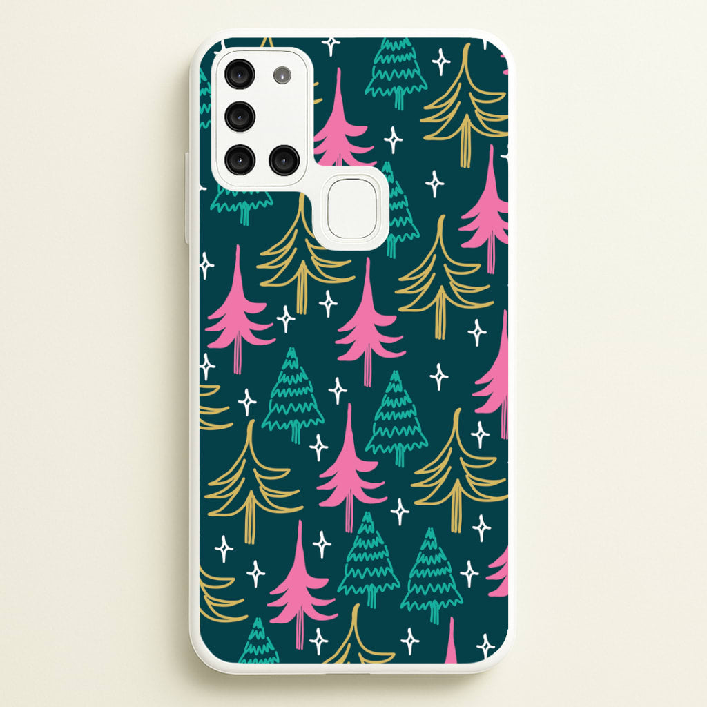 Colourful Sketched Christmas Trees Pattern Galaxy A21s Case