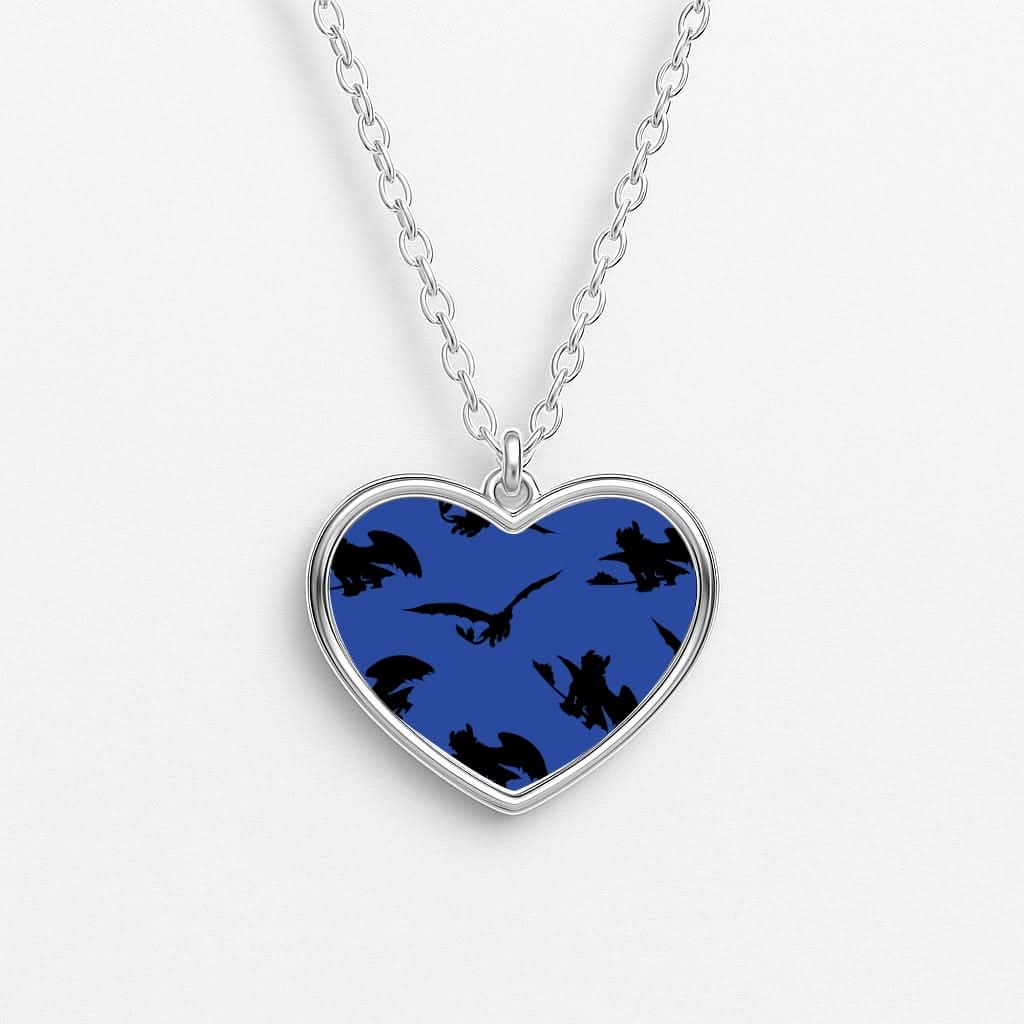 Dragon Silhouettes Pattern Heart Necklace