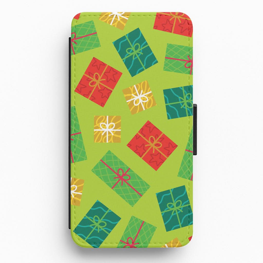 Colourful Abstract Christmas Presents Pattern Flip / Wallet Phone Case