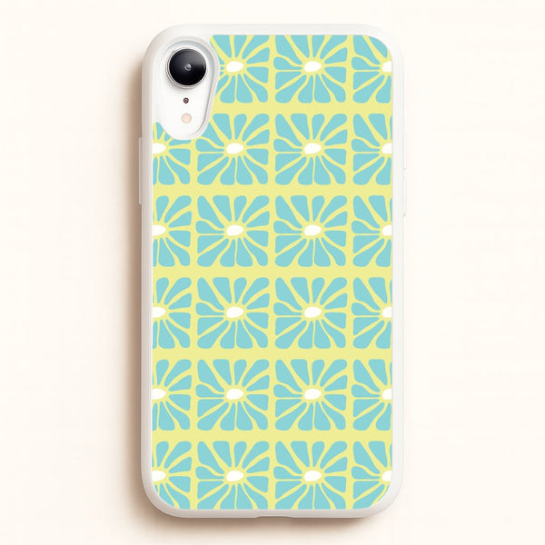 Square Abstract Flowers Blue iPhone XR Case