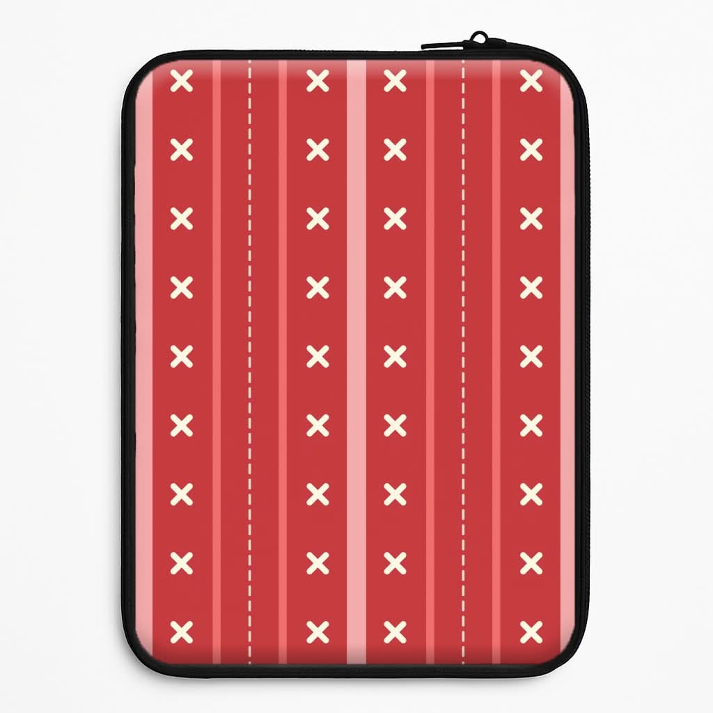 Stripes And Stitches Red Christmas Pattern Laptop Sleeve
