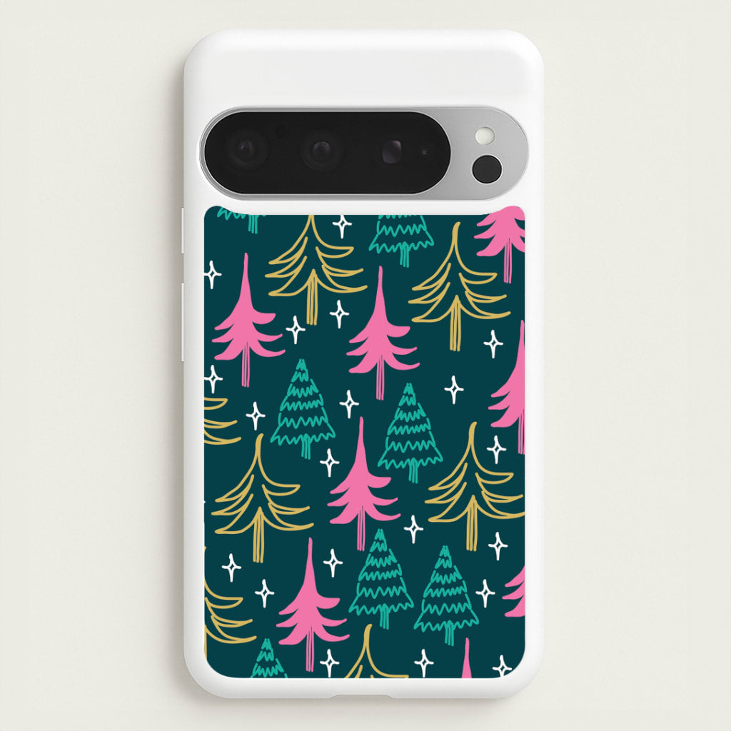 Colourful Sketched Christmas Trees Pattern Google Pixel 9 Pro XL Case