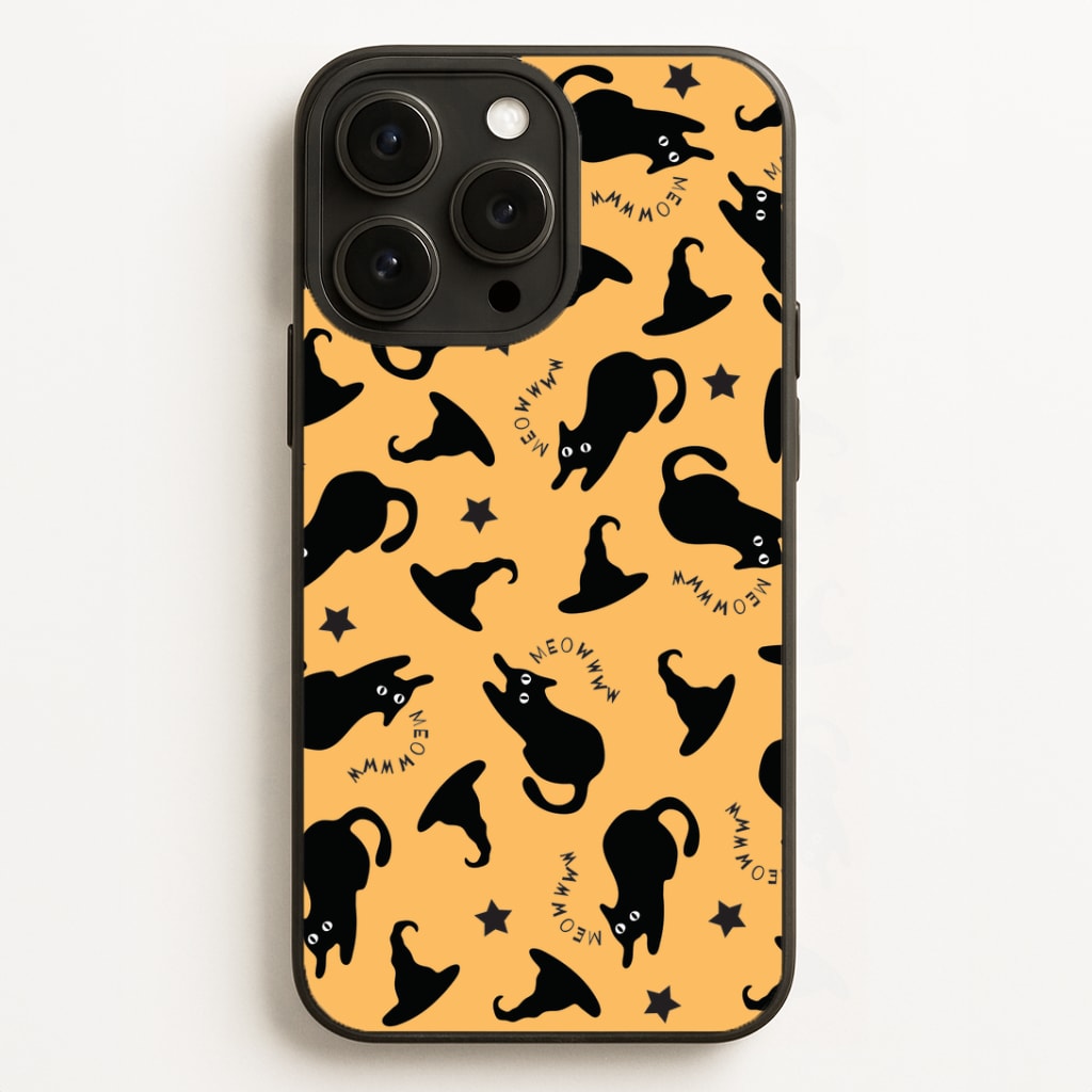 Black Cat And Hats Pattern iPhone 16 Pro Case
