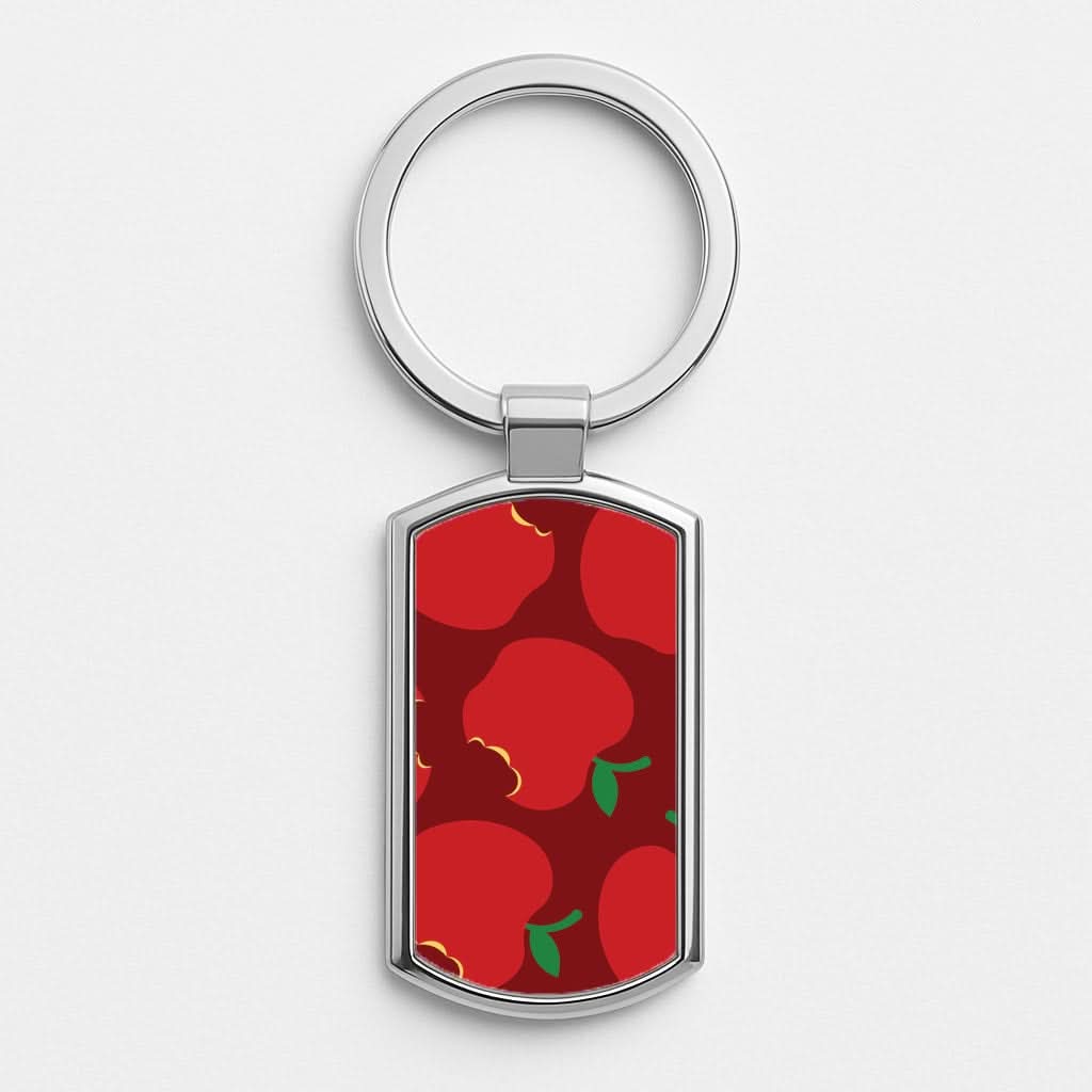 Teacher Apples Pattern Silver Metal Keyring