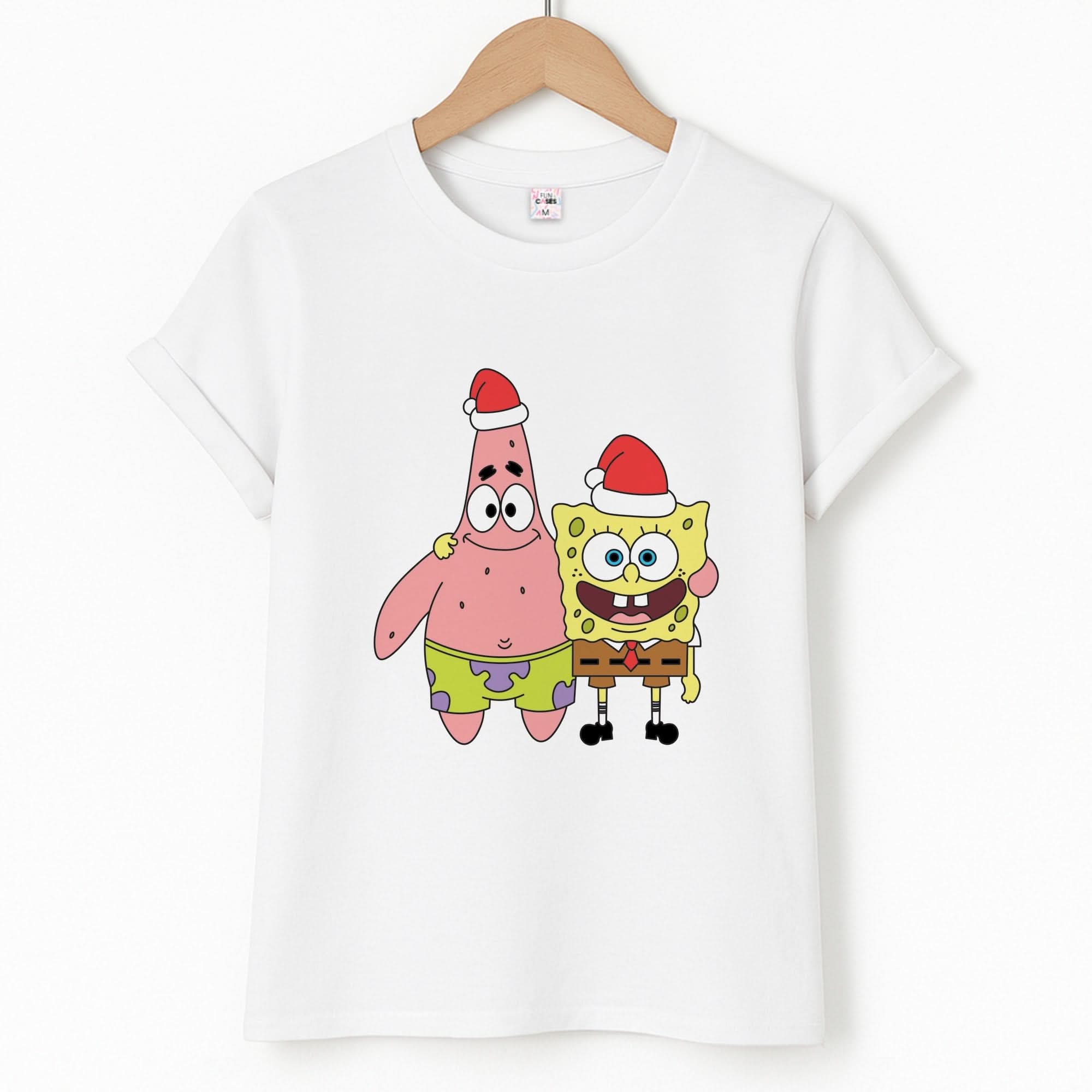 Cartoon Sponge And Starfish Christmas Hats Unisex T-Shirt
