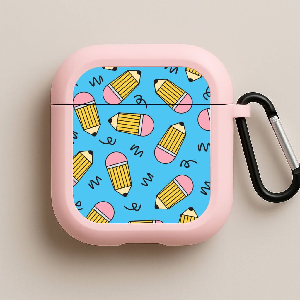 Pencils And Scribbles Pattern Pink AirPods Case