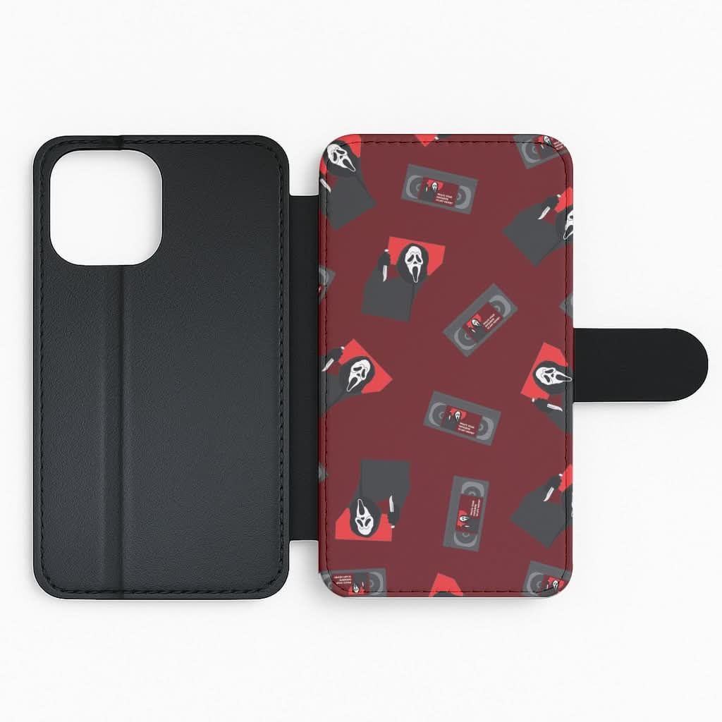 VHS & Ghostface Pattern Flip Phone Case