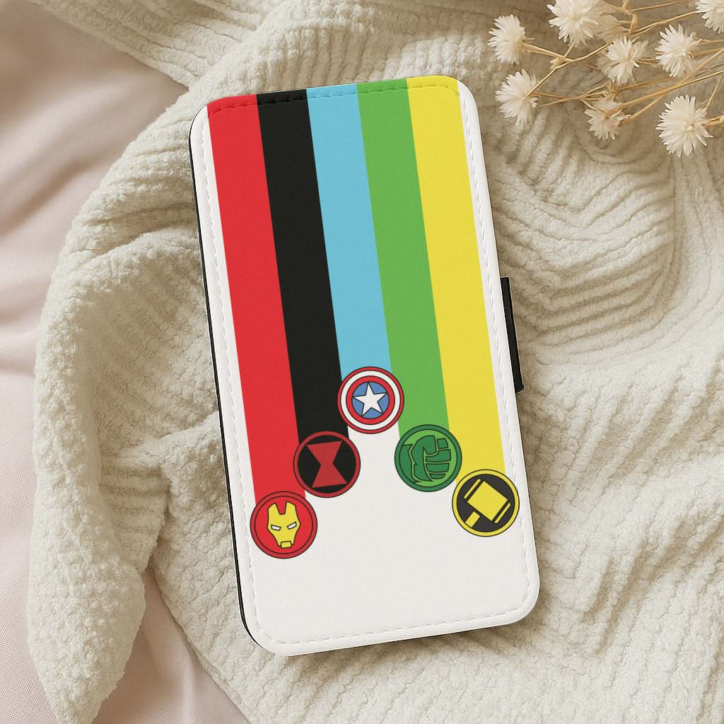 Superhero Team Colourful Symbols Leather Phone Case