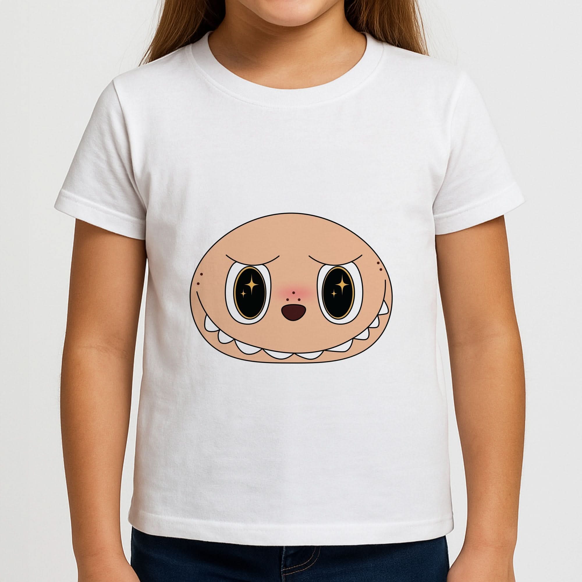 Cute Brown Monster Face Girls T-Shirt