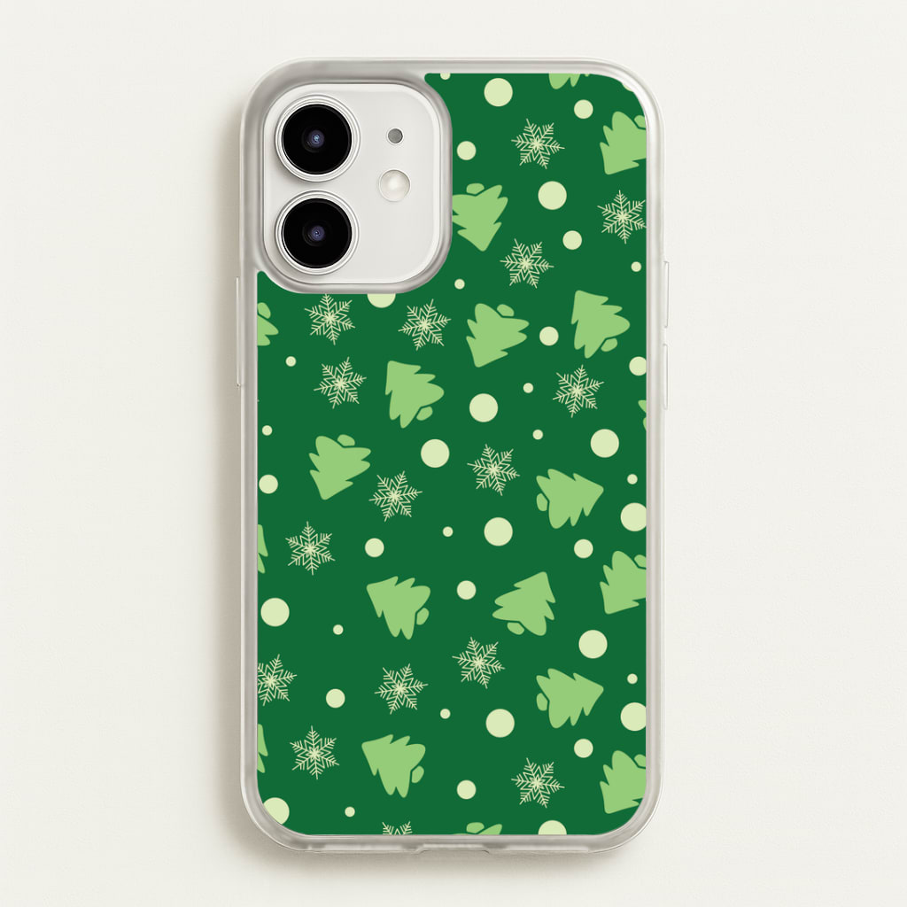 Cartoon Christmas Trees And Snowflakes Pattern iPhone 12 / 12 Pro Case