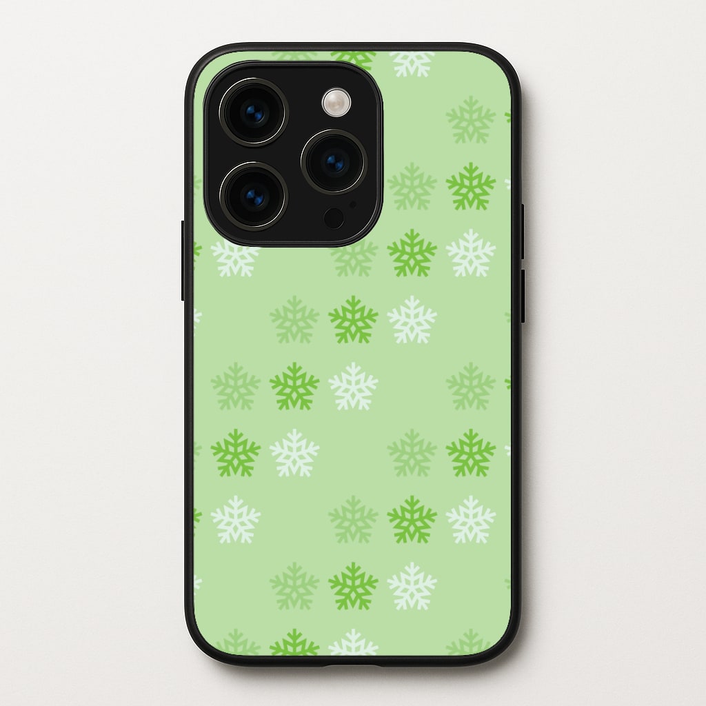 Green Slowflakes Christmas Pattern iPhone 14 Pro Max Case